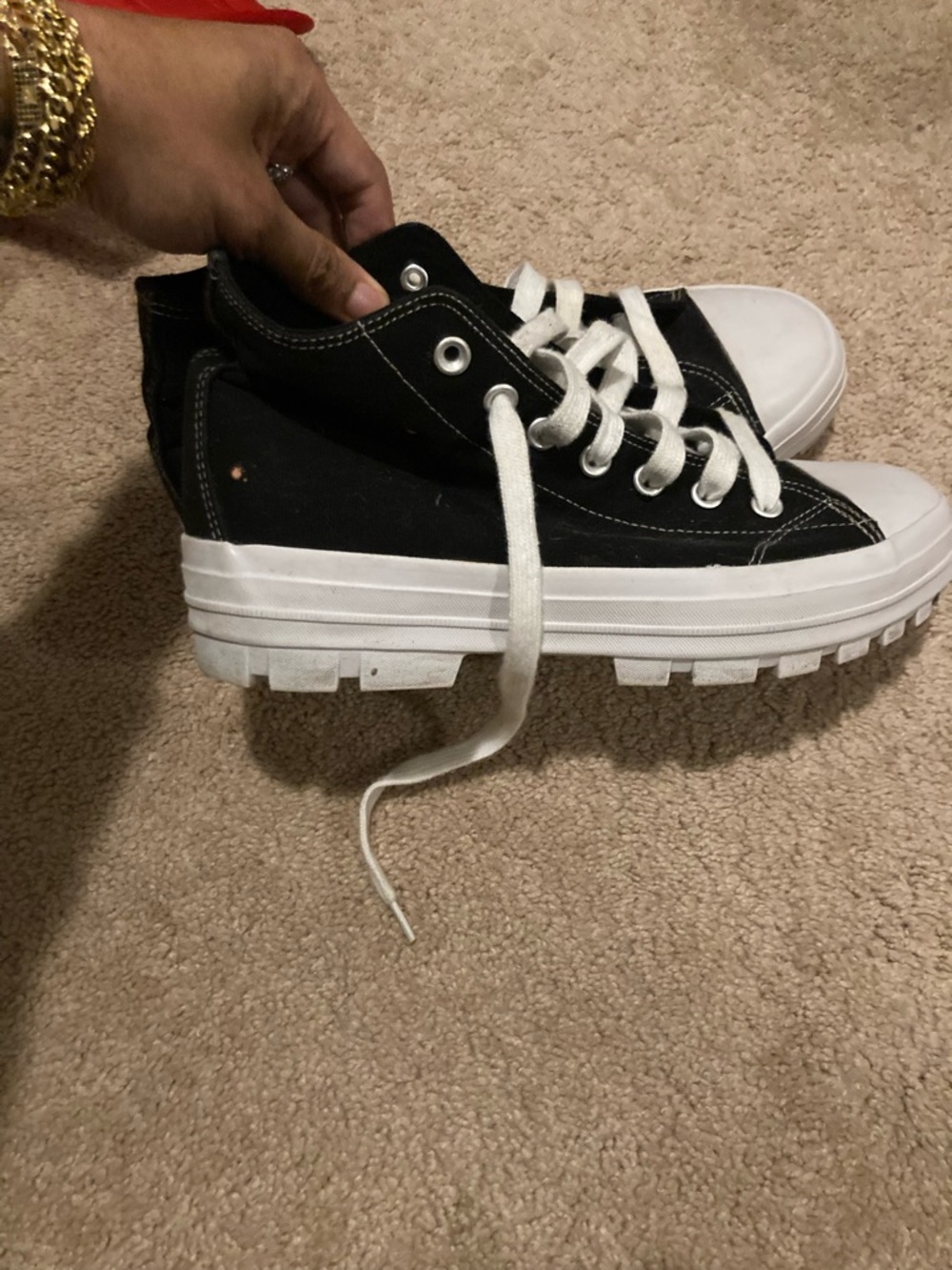 SHEIN Black and White Platform Lace-Up Sneakers